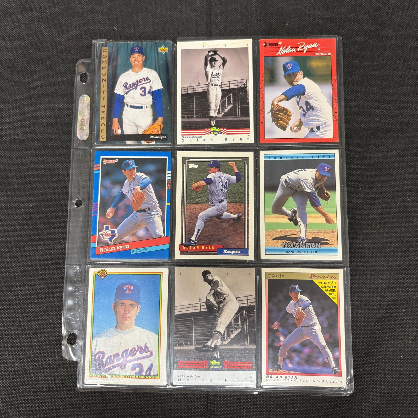 SHEET OF 9 HOF NOLAN RYAN CARDS (1 of 2)