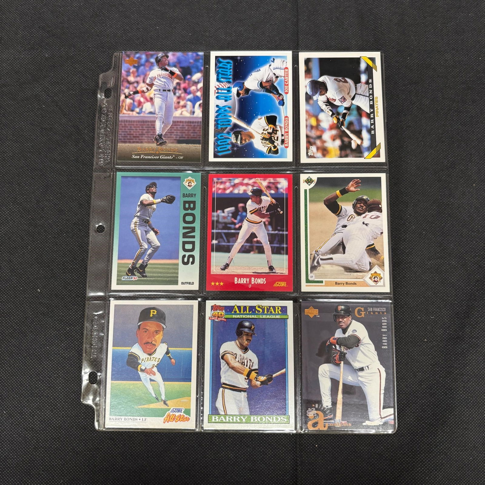 SHEET OF 9 BARRY BONDS CARDS (1 of 2)