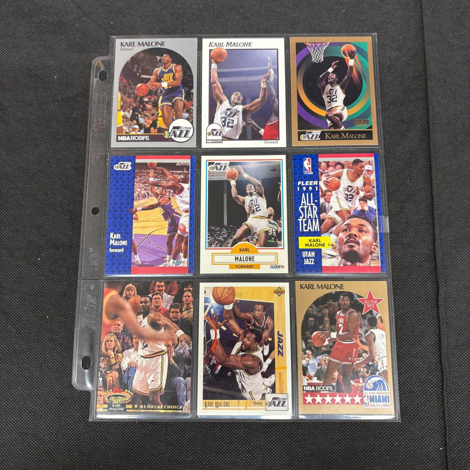 SHEET OF 9 HOF KARL MALONE CARDS (1 of 2)