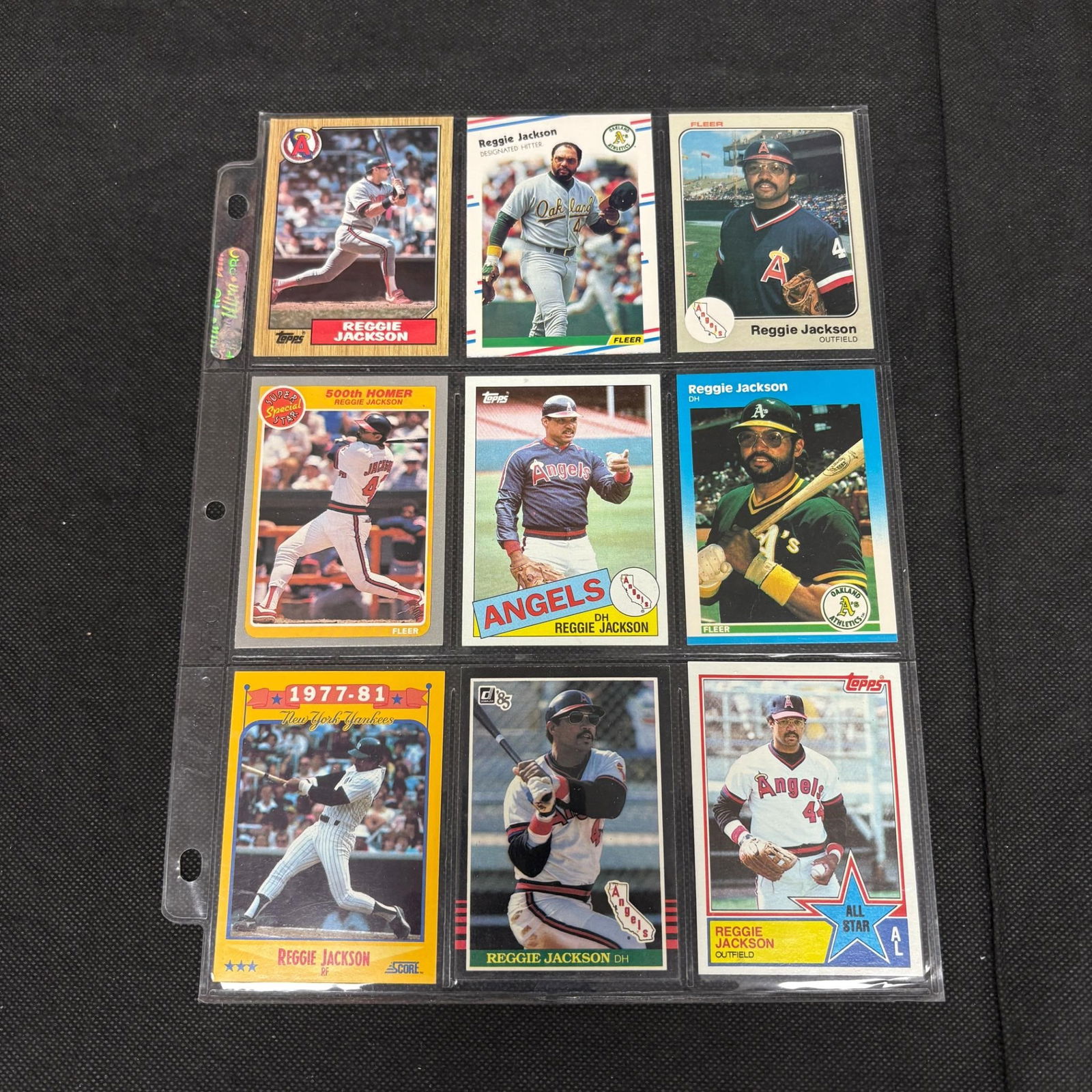 SHEET OF 9 HOF REGGIE JACKSON CARDS (1 of 2)