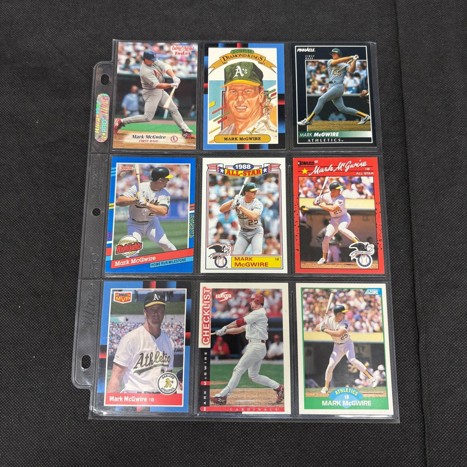 SHEET OF 9 MARK MCGWIRE CARDS (1 of 2)