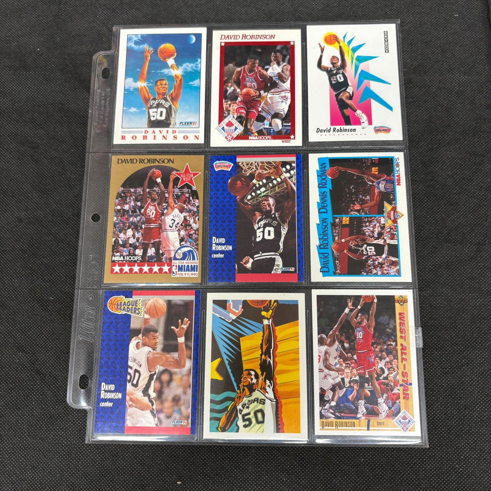 SHEET OF 9 HOF DAVID ROBINSON CARDS (1 of 2)