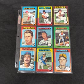 SHEET OF 9 HIGH GRADE 1975 TOPPS BASEBALL CARDS