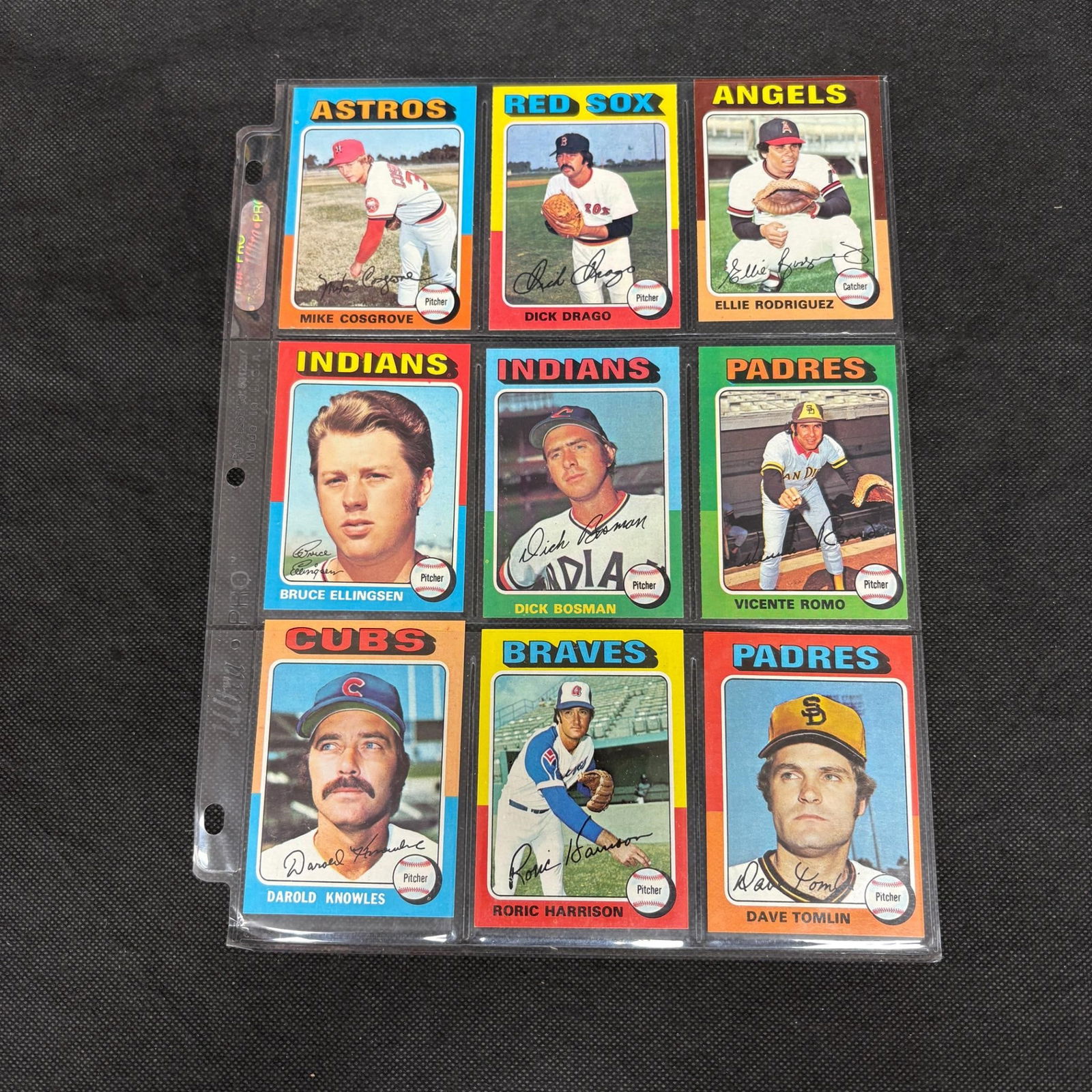 SHEET OF 9 HIGH GRADE 1975 TOPPS BASEBALL CARDS (1 of 2)
