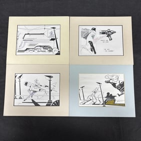 Framed Sci-Fi Sketches, Signed by Artist