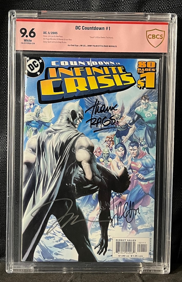 DC Countdown 1 Verified Signatures of Jim Lee, Jimmy Palmiotti, Rags Morales CBCS 9.6 Comic Book: We ship in-house! We ship internationally. We also offer pick up and we offer a discount for cash payments. Please look at pictures carefully to determine what you believe are the condition of each lo
