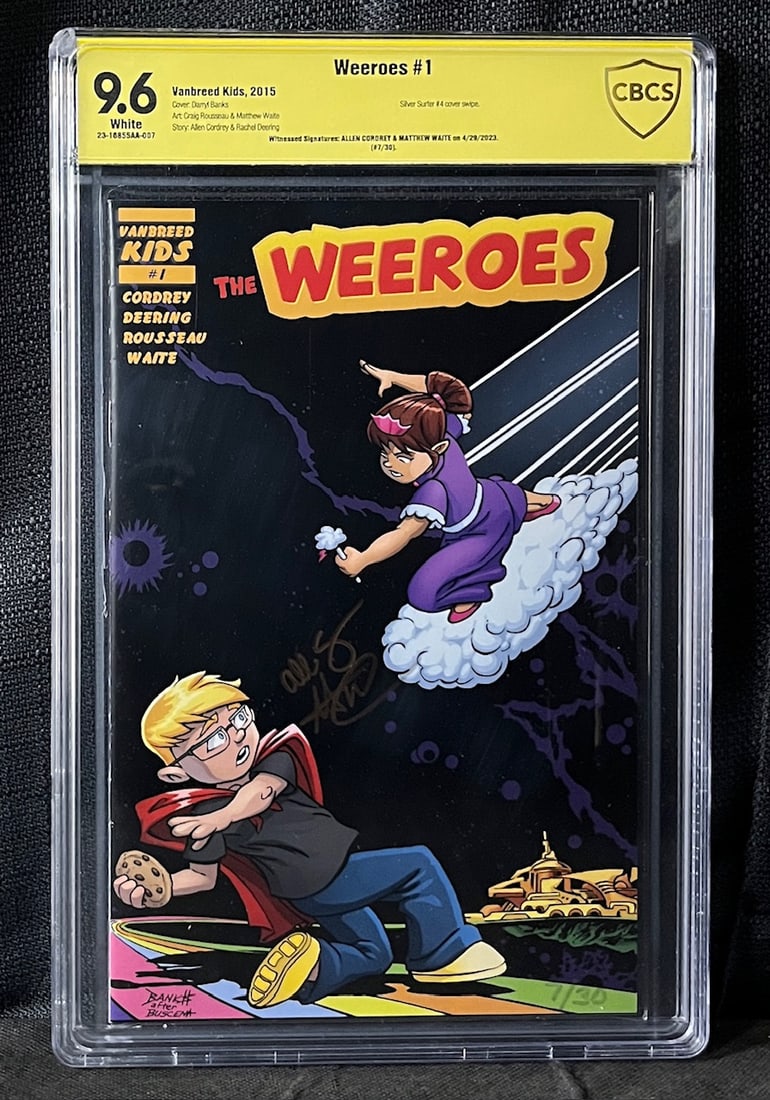 Weeroes comic Signed by Allen Cordrey & Matthew Waite #7/30 CBCS 9.6: Siler Surfer 4 cover swipe individually numbered to just 30 copies! We ship in-house! We ship internationally. We also offer pick up and we offer a discount for cash payments. Please look at pictures 
