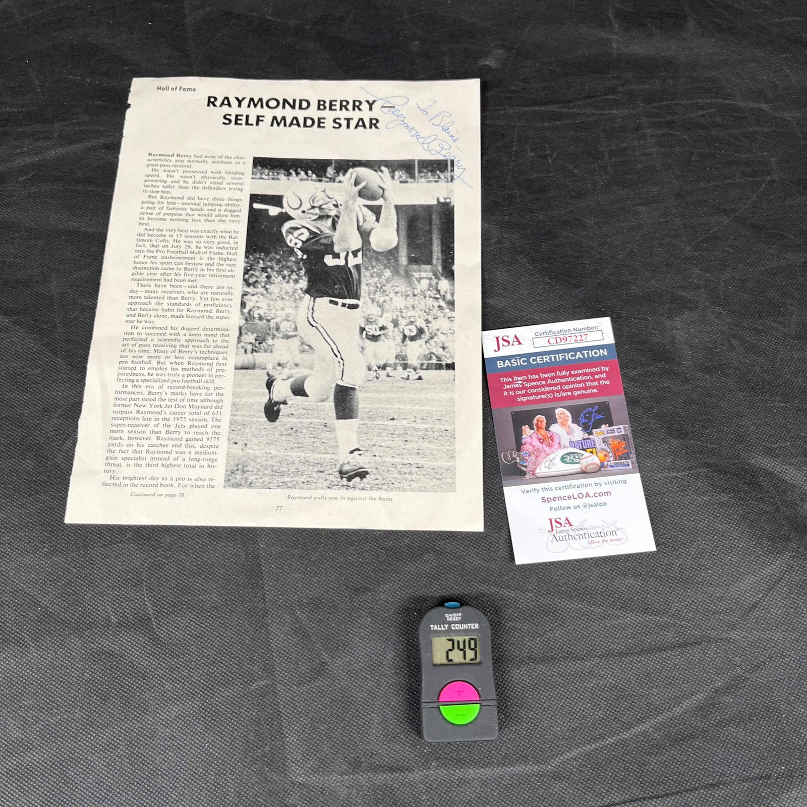 Raymond Berry Signed Magazine Page JSA COA (1 of 2)