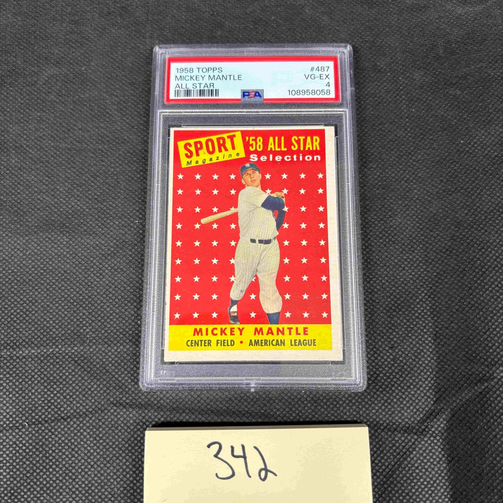 Mickey Mantle 1958 Topps Baseball #487 PSA 4 (1 of 1)