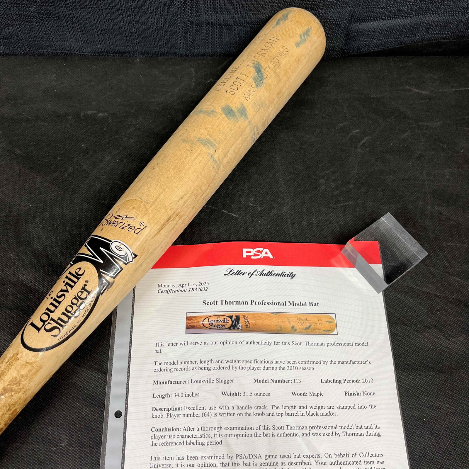 Scott Thorman MLB Game Used Baseball Bat PSA/DNA COA (1 of 3)