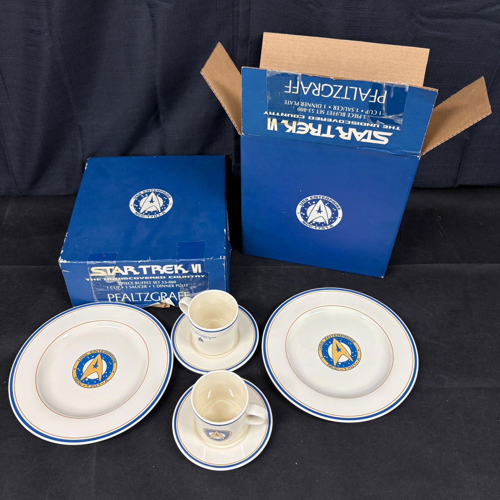 Two 3-Piece Star Trek Table Sets, Pfalzgraff CIB (1 of 6)