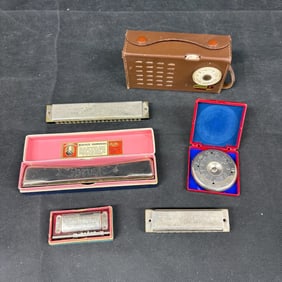 Antique Harmonicas & Transistor Radio +