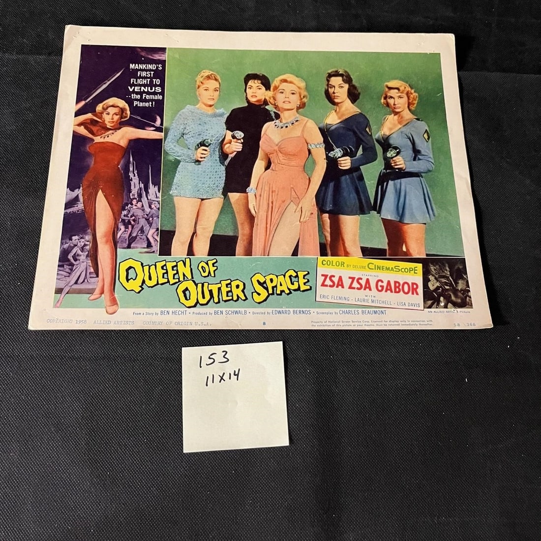 Queen of Outer Space Lobby Card 11X14: We ship in-house! We ship internationally. We also offer pick up and we offer a discount for cash payments. Please look at pictures carefully to determine what you believe are the condition of each lo