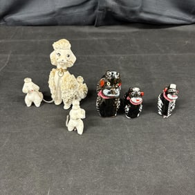 1950s Vintage Lefton White & Gold Poodle Family