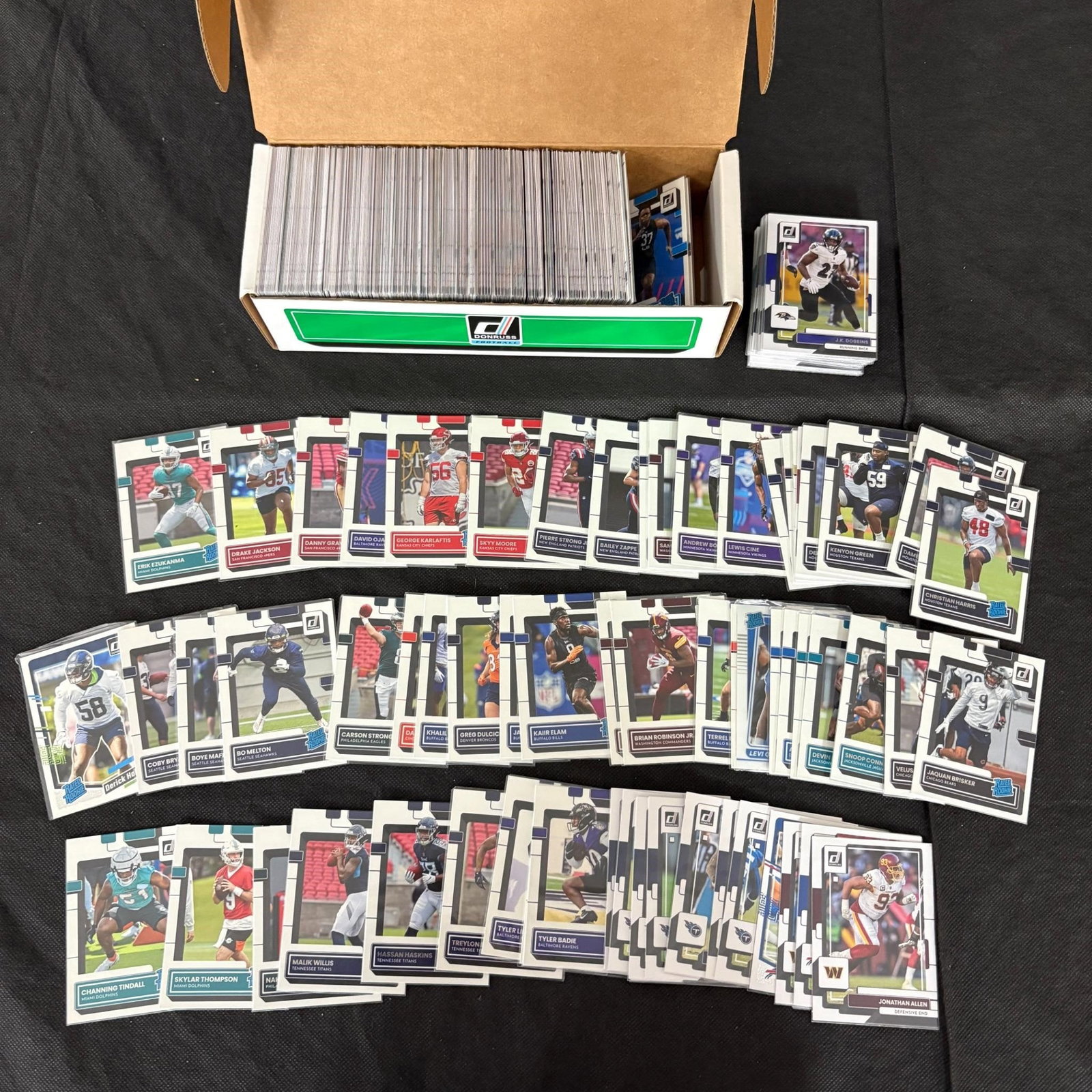 2020s Donruss Football Cards, Rookies: 100s of 2020s Panini Donruss Football Cards. Includes Rookies. DK Metcaff, Joe Burrow, Dan Marino +. We ship in-house! We ship internationally. We also offer pick up and we offer a discount for cash p