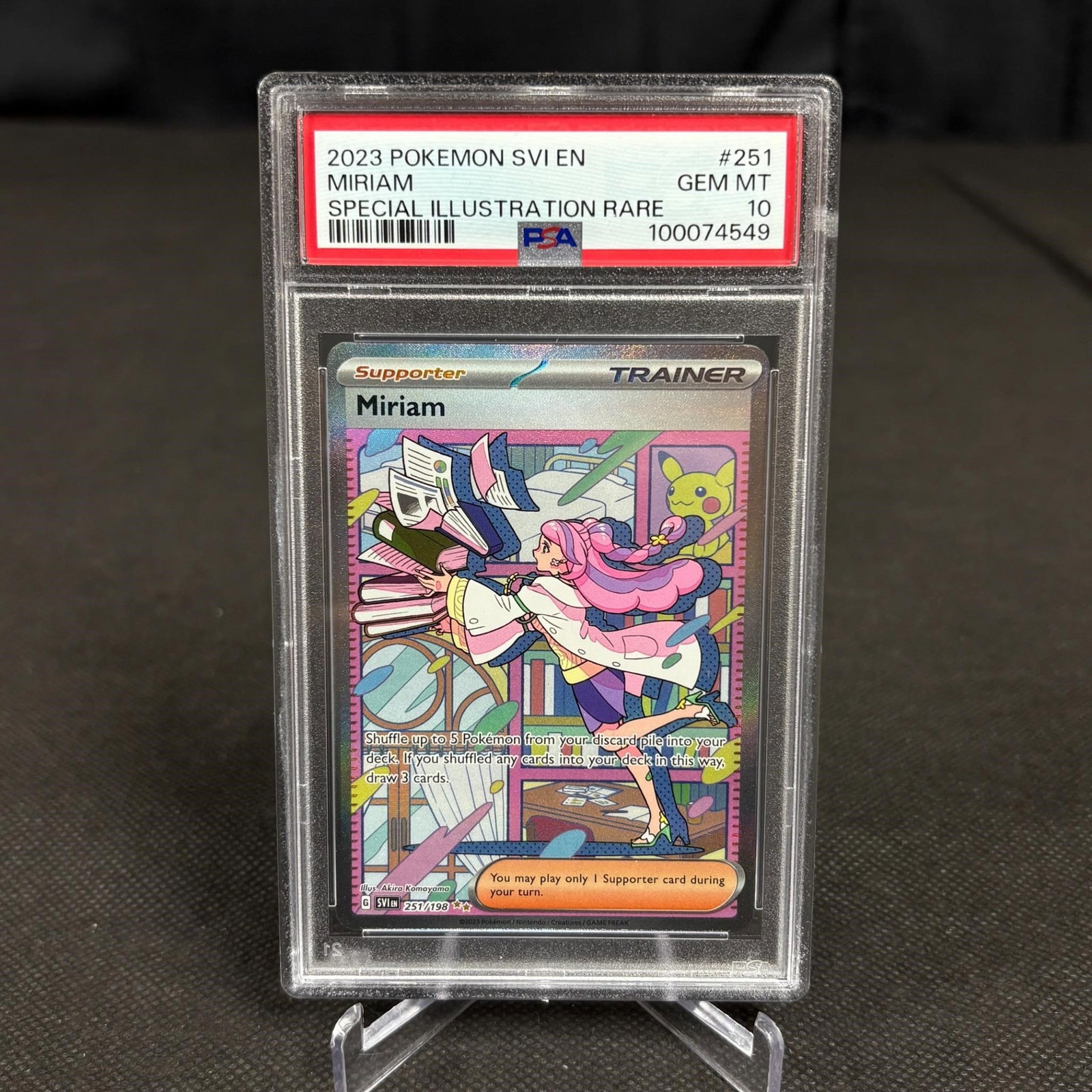PSA 10 Miriam Special Illustration Rare: PSA 10 Miriam #251 Special Illustration Rare Scarlet and Violet Pokemon Card. We ship in-house! We ship internationally. We also offer pick up and we offer a discount for cash payments. Please look at