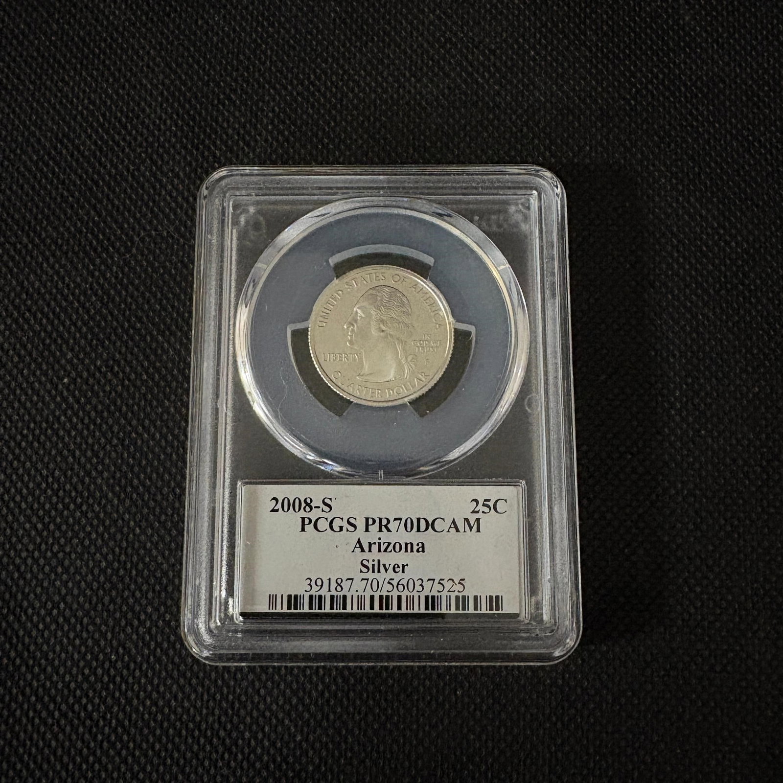 PCGS PR70DCAM Arizona Silver 2008-S: PCGS PR70DCAM Arizona Silver 2008-S Quarter. We ship in-house! We ship internationally. We also offer pick up and we offer a discount for cash payments. Please look at pictures carefully to determine 