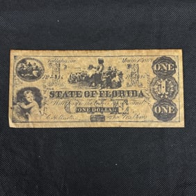 1863 Florida $1 Bank Note, Cotton Pickers Vignette