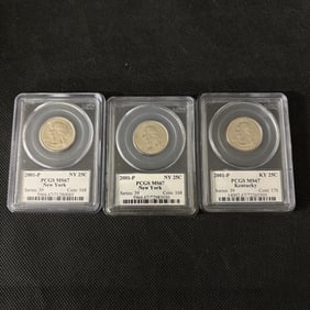 PCGS MS67 2001-P, New York, Kentucky Quarters