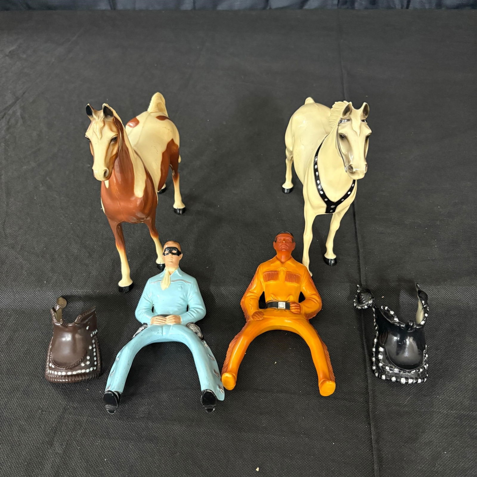 Antique Plastic Cowboy Toys: Antique Cowboy Toys. Includes Horses and Saddles. We ship in-house! We ship internationally. We also offer pick up and we offer a discount for cash payments. Please look at pictures carefully to deter