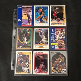 SHEET OF 9 HOF KARL MALONE CARDS