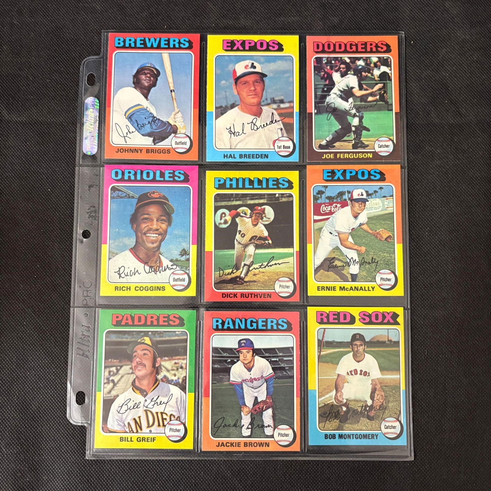 SHEET OF 9 HIGH GRADE 1975 TOPPS BASEBALL CARDS (1 of 2)