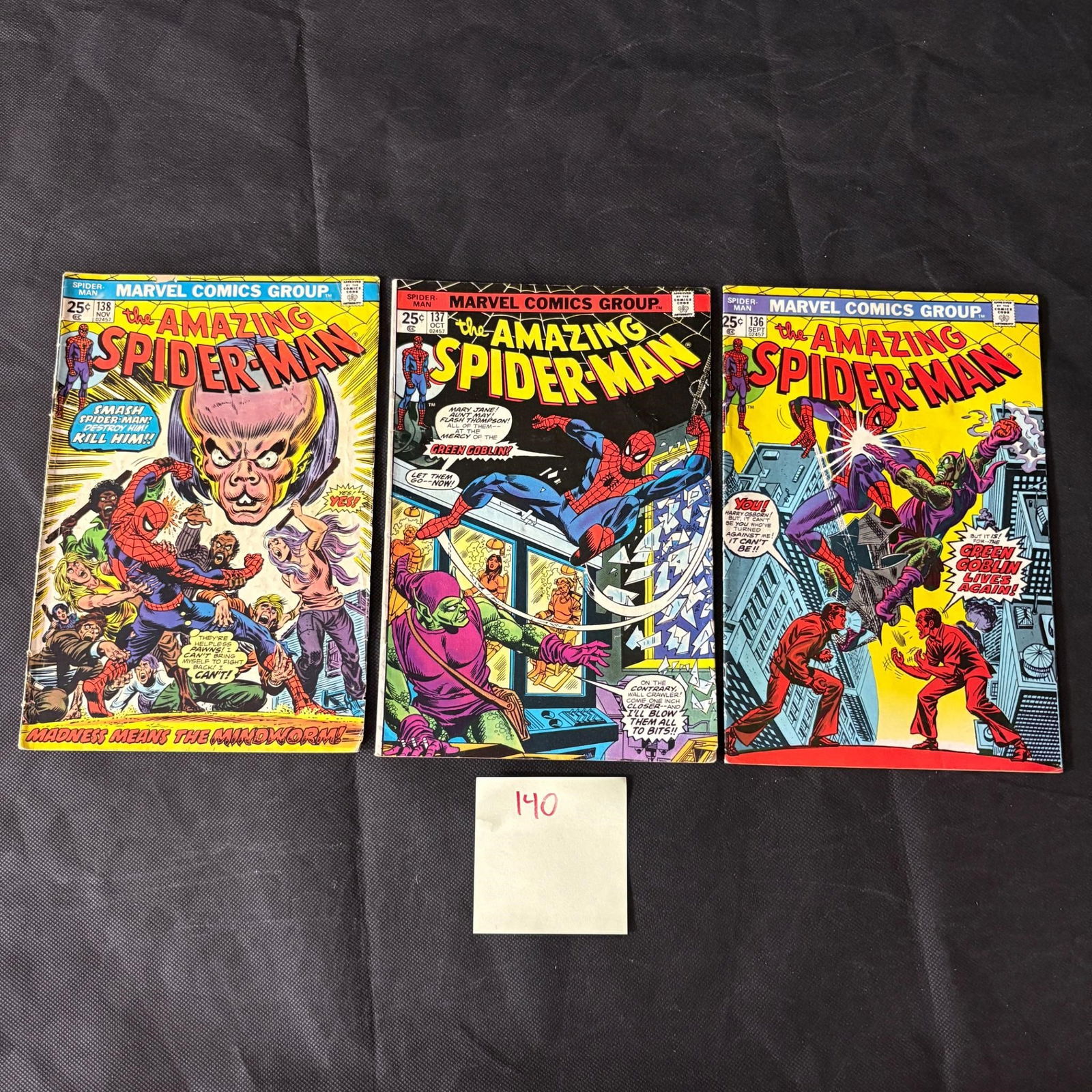 Amazing Spider-man 136, 137, 138 Bronze Age Comics: We ship in-house! We ship internationally. We also offer pick up and we offer a discount for cash payments. Please look at pictures carefully to determine what you believe are the condition of each lo