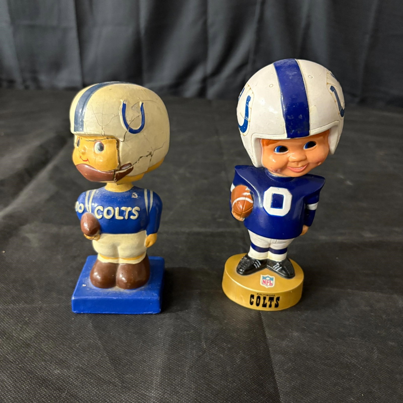 Vintage Colts Football Bobble Heads: We ship in-house! We ship internationally. We also offer pick up and we offer a discount for cash payments. Please look at pictures carefully to determine what you believe are the condition of each lo