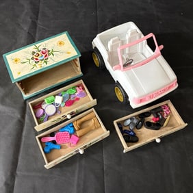 Early Barbie Accessories and 1994 Jeep