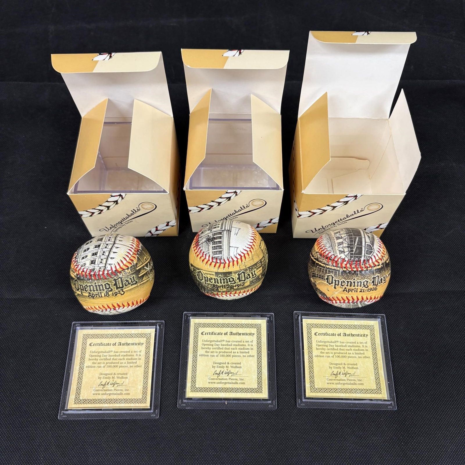 Unforgettable Open Day Baseballs (COA): Includes Yankee Stadium, Fenway Park, Wrigley Field. We ship in-house! We ship internationally. We also offer pick up and we offer a discount for cash payments. Please look at pictures carefully to de