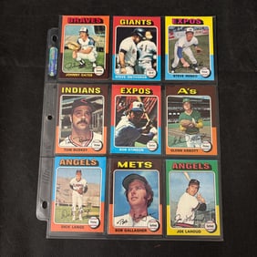 SHEET OF 9 HIGH GRADE 1975 TOPPS BASEBALL CARDS