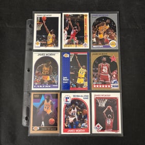 SHEET OF 9 HOF JAMES WORTHY CARDS