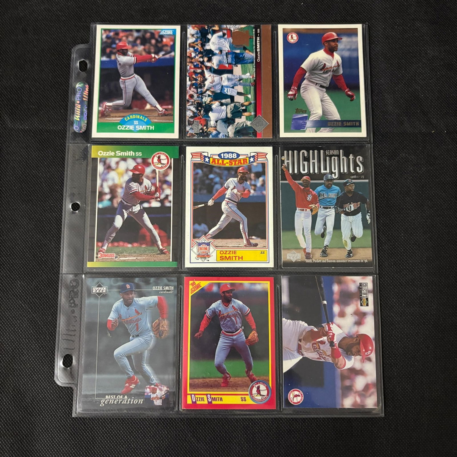 SHEET OF 9 HOF OZZIE SMITH CARDS (1 of 2)