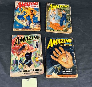A Set of Four Amazing Stories Science Fiction Pulp Magazines, 1947-1949