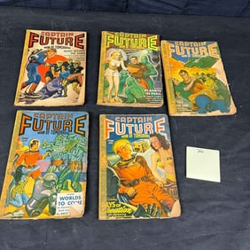 A Group of Five Captain Future Man of Tomorrow Pulp Magazines, 1942-1944