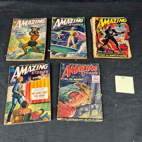 Five Vintage American 'Amazing Stories' Science Fiction Pulp Magazines, 1951