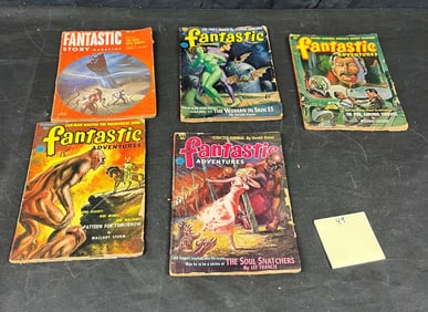Five Vintage American Pulp Magazines: Fantastic Story Magazine and Fantastic Adventures, 1952
