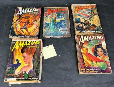 A Collection of 5 Vintage 'Amazing Stories' Pulp Magazines