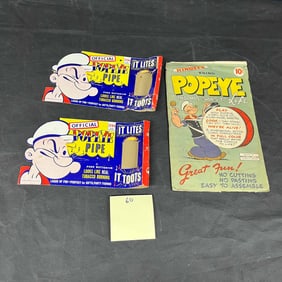 Two Vintage Popeye 'Official Popeye Pipe' Novelty Toys and a 'Hingees Bring Popeye and His Gang to