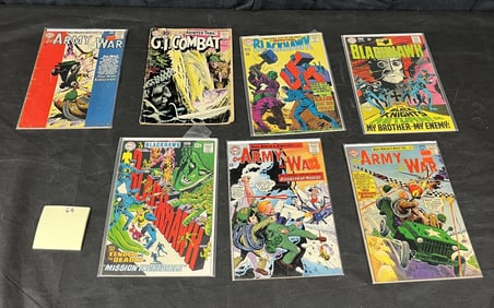 A Group of 7 Silver Age DC Comics, including Our Army at War, G.I. Combat, and Blackhawk