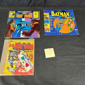 A Collection of Three Batman Media Items, including a 1966 3-D Batman Comic with Original Glasses