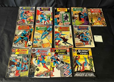 Twelve DC Comics Action Comics Featuring Superman, Mid-1960s to Early 1970s