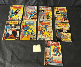 A Group of Nine Vintage 'Action Comics' Featuring Superman, Silver to Bronze Age