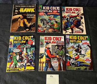 A Set of Six Marvel Group Western Comic Books, including Kid Colt Outlaw and The Hawk