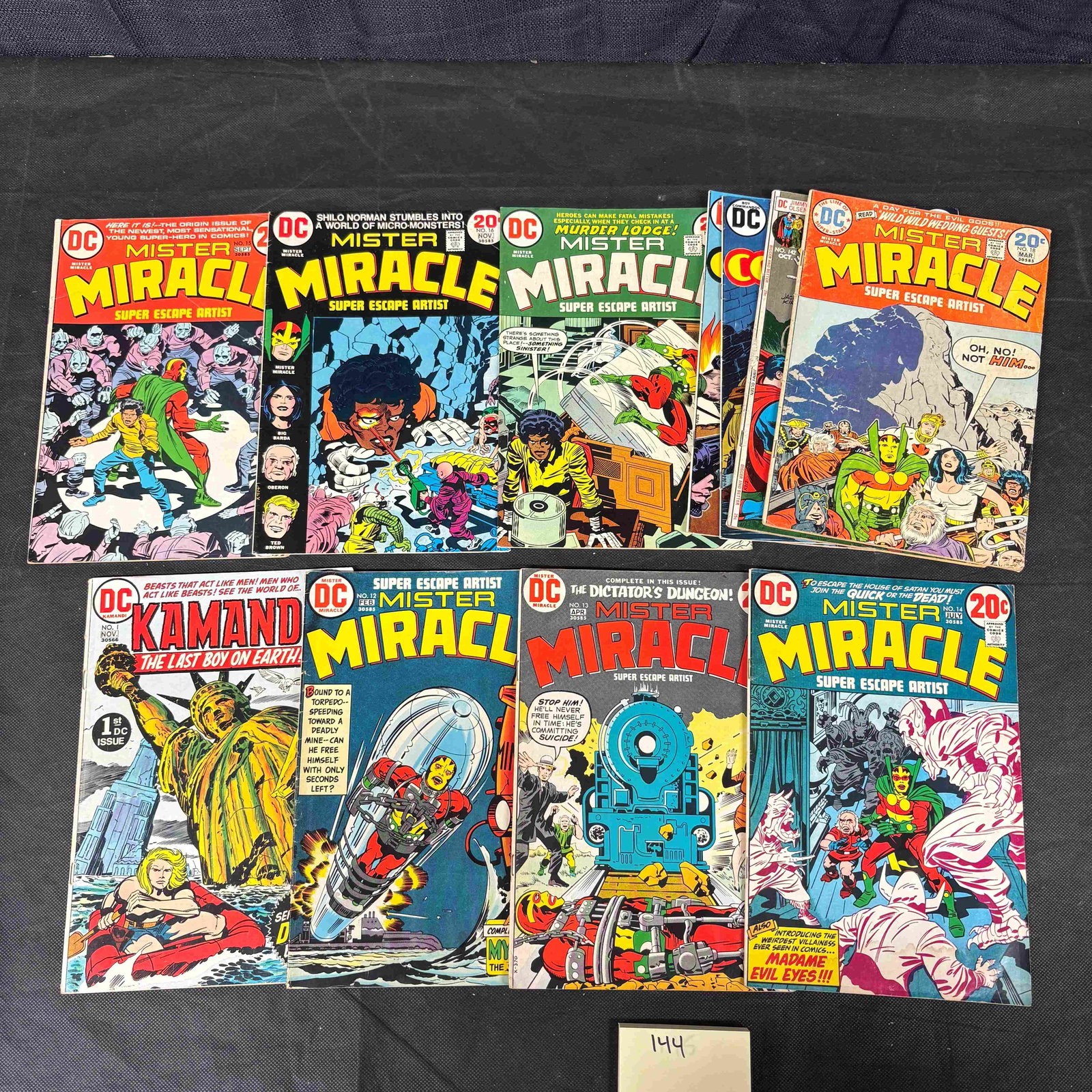 10 DC Comics, including Mister Miracle by Jack Kirby, Kamandi, Superman's Pal Jimmy Olsen,: A collection of 10 vintage American comic books published by DC Comics, predominantly from the 1970s, based on their 20c and 25c cover prices. The lot features a significant run of 'Mister Miracle,' o