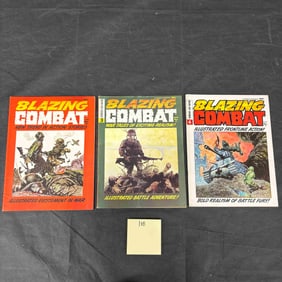 Three Blazing Combat Comic Books, Warren Magazine, Issues #1, #3, and #4, featuring Frank Frazetta
