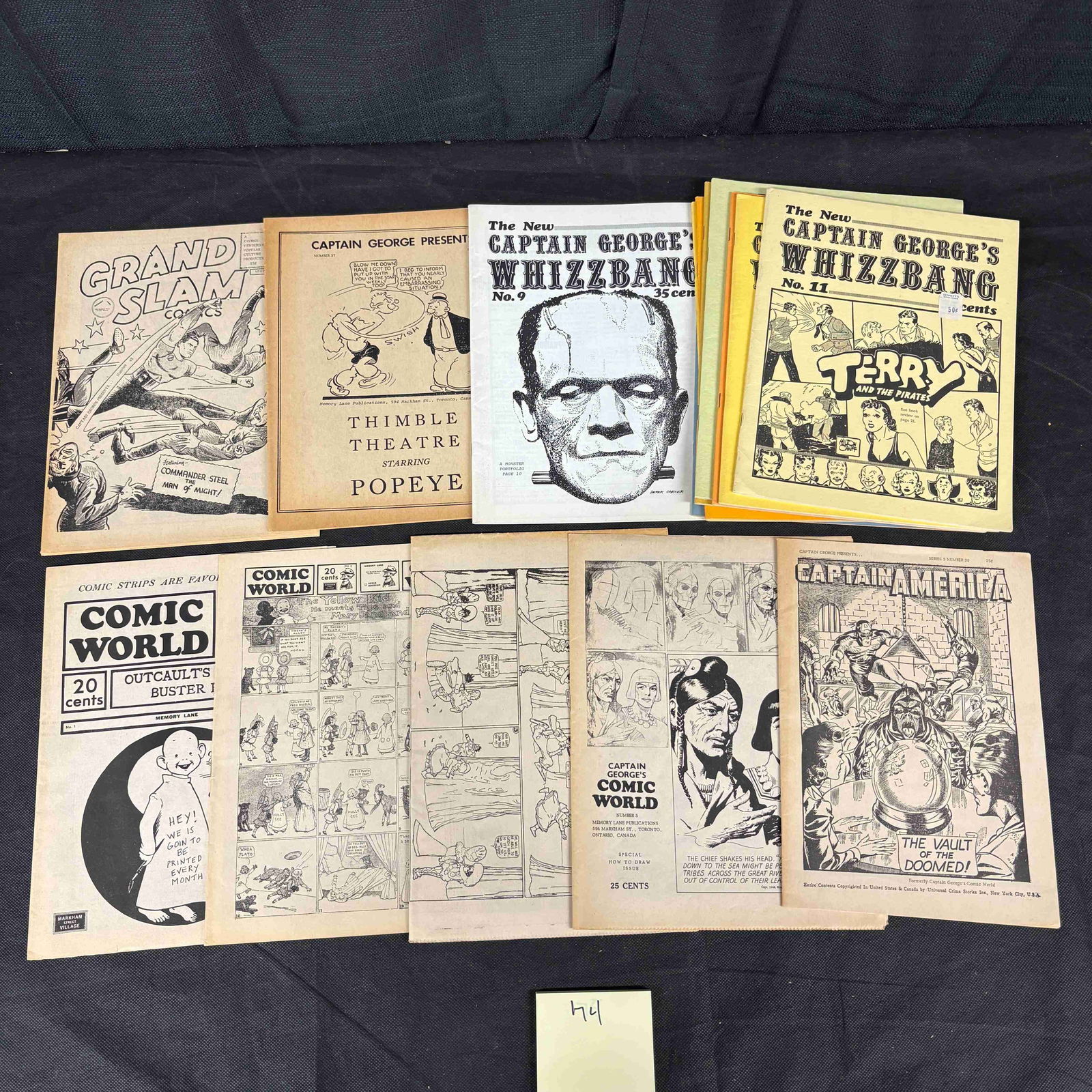 A Collection of Fourteen Vintage Comic Books and Fanzines, including Nine Issues of The New Captain: A collection of fourteen vintage comic books and fanzines, predominantly from the mid-20th century, likely the 1960s-1970s. This group includes nine issues of 'The New Captain George's Whizzbang' (Nos