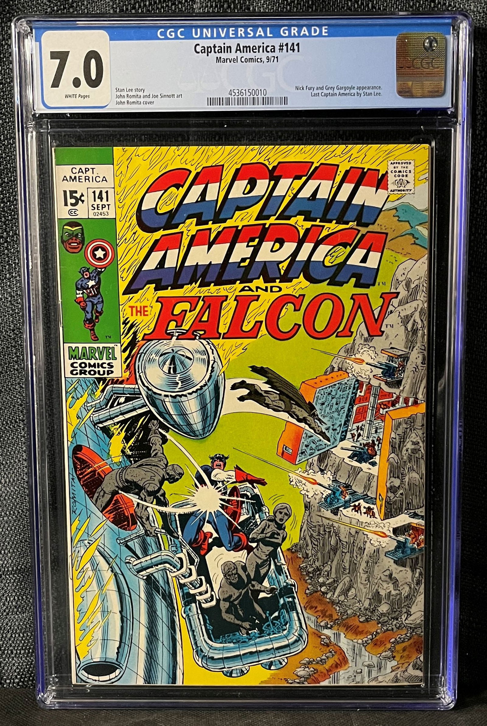 Captain America #141 featuring The Falcon, Marvel Comics, September 1971, CGC Graded 7.0 (1 of 1)