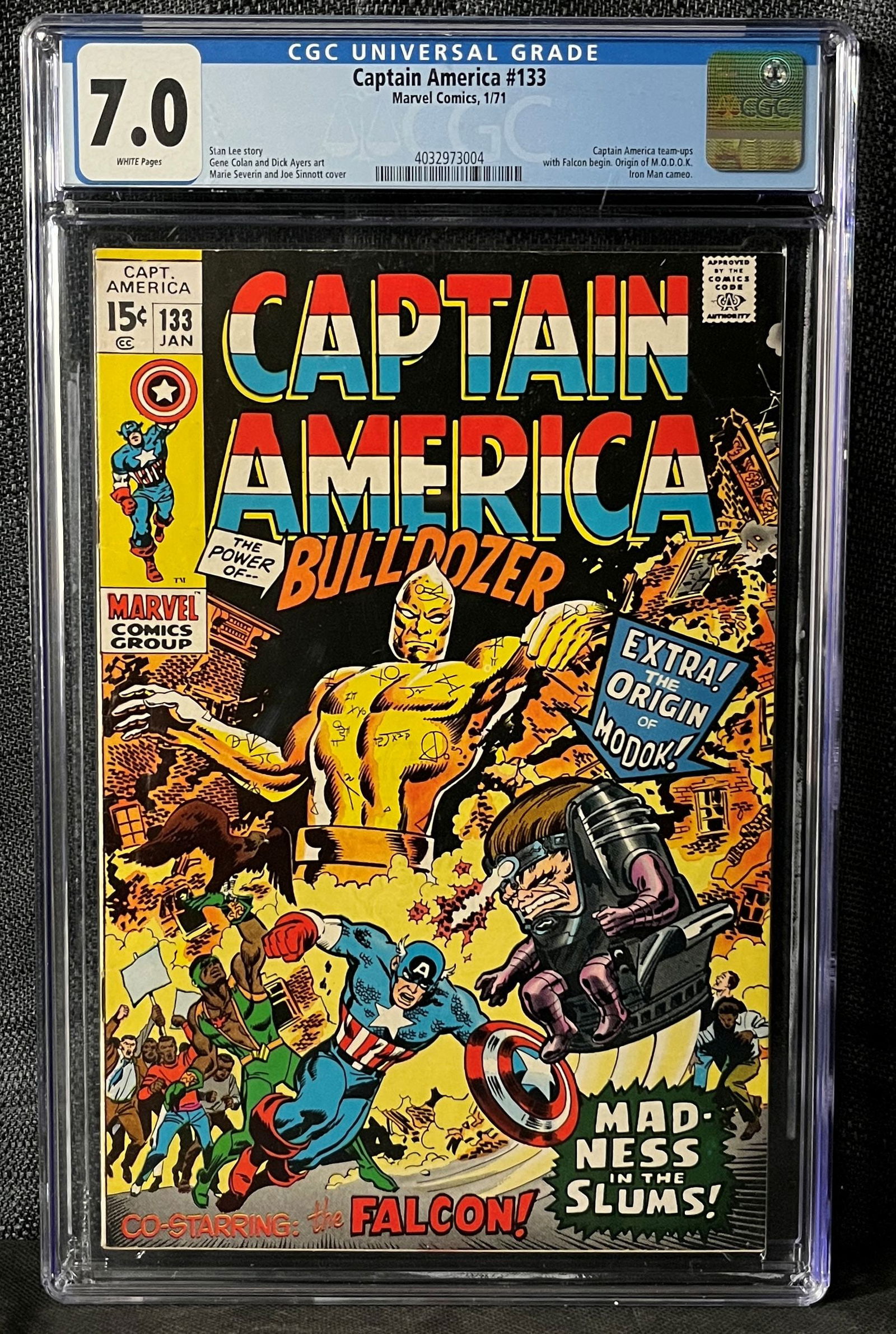 Captain America #133, Marvel Comics, January 1971, CGC Graded 7.0, Origin of MODOK, Falcon Team-Up (1 of 1)