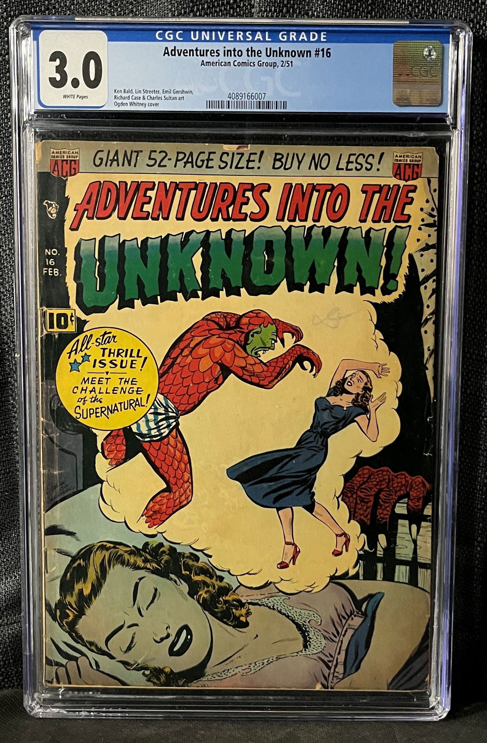 Adventures into the Unknown #16, CGC Graded 3.0, American Comics Group, February 1951 (1 of 1)